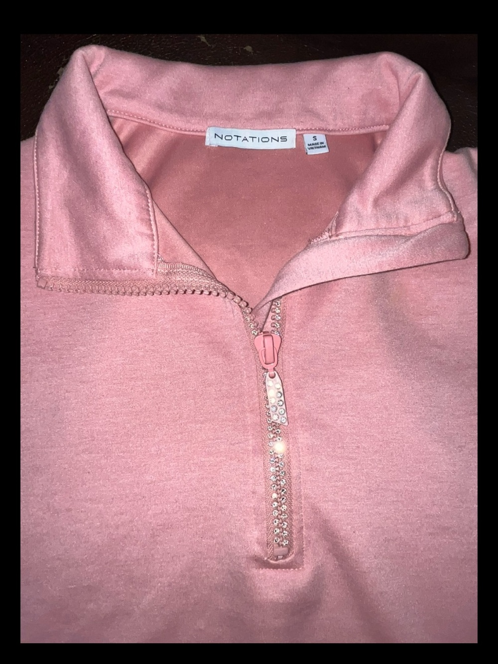 Notations Women’s Pink Half Zip Pullover Sweatshirt Size Small Rhinestone Zipper